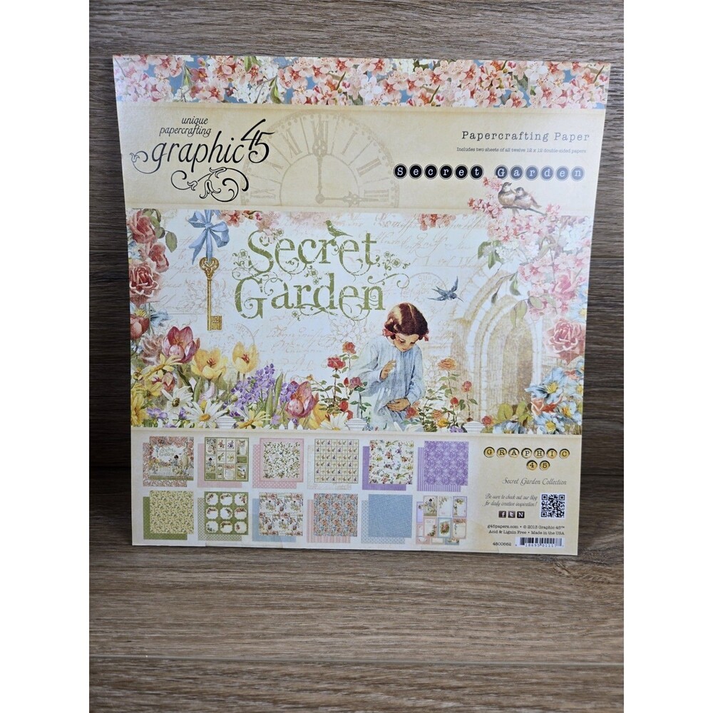 Graphic 45 Secret Garden 12x12 Paper Pad RARE 24 Sheets 2013 Unused, COLLECTIBLE